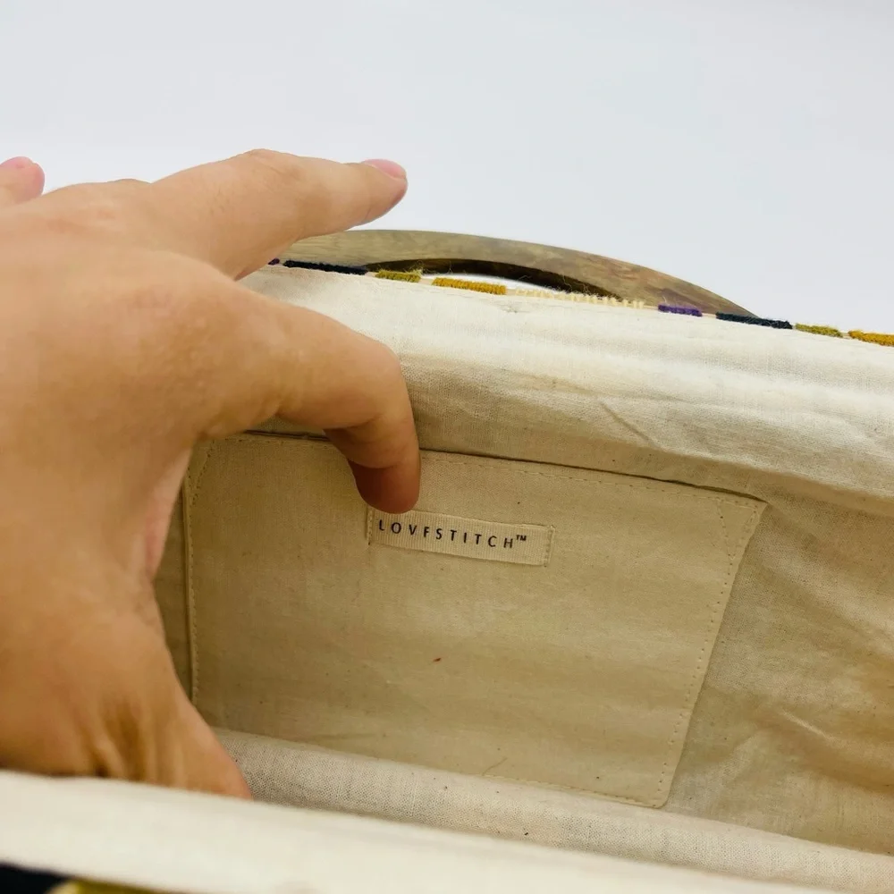Love Stitch Wood Bamboo Small Medium Hand Bag